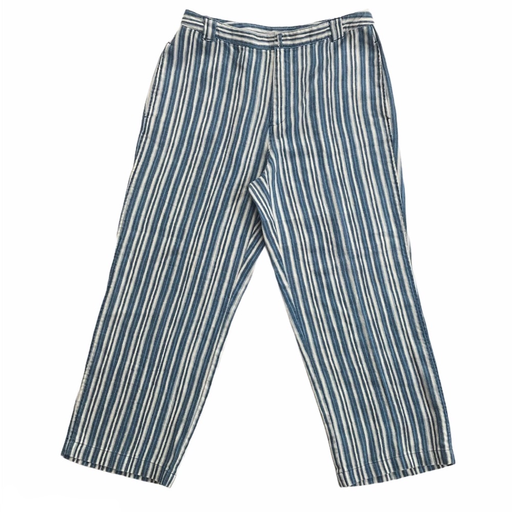 Sigrid Olsen Linen Ankle Cropped Pants Blue White